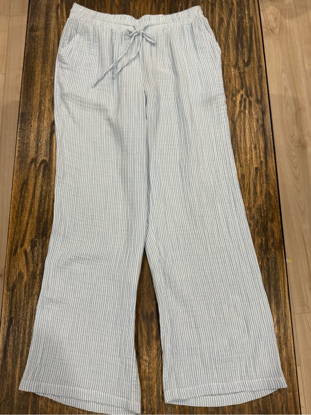 Style & Co Cotton Gauze Stripe Pull-On Pants Women’s M Blue White NWT